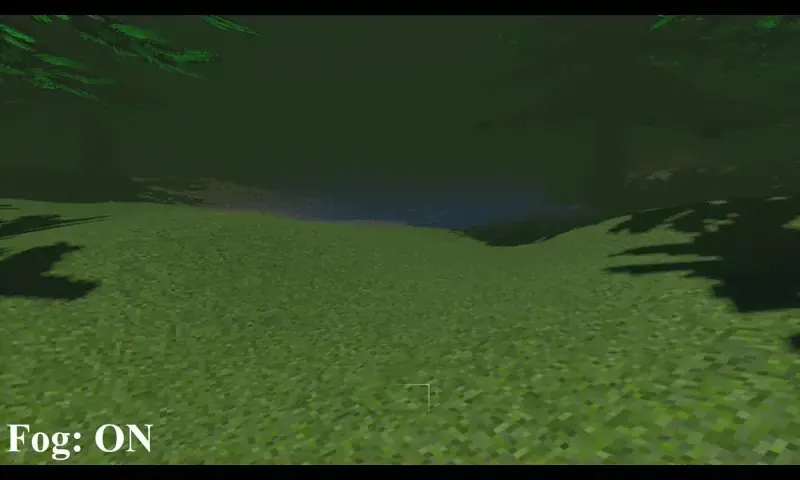 The forest scene fading into dense green stylised fog.