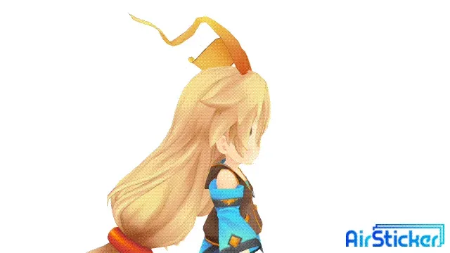 A blonde anime-style character viewed from behind with the AirSticker logo in the corner.