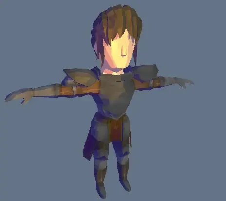 An armoured warrior character in a T-pose rendered with the toon shader.